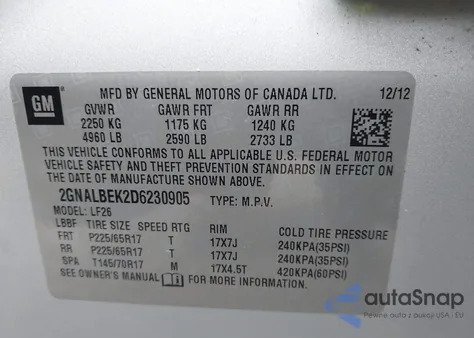 2013 Chevrolet Equinox Ls from USA, damaged, VIN 2GNALBEK2D6230905